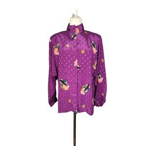 Diane Von Furstenberg Women’s Purple Printed Satin Blouse Vintage Abstract M
